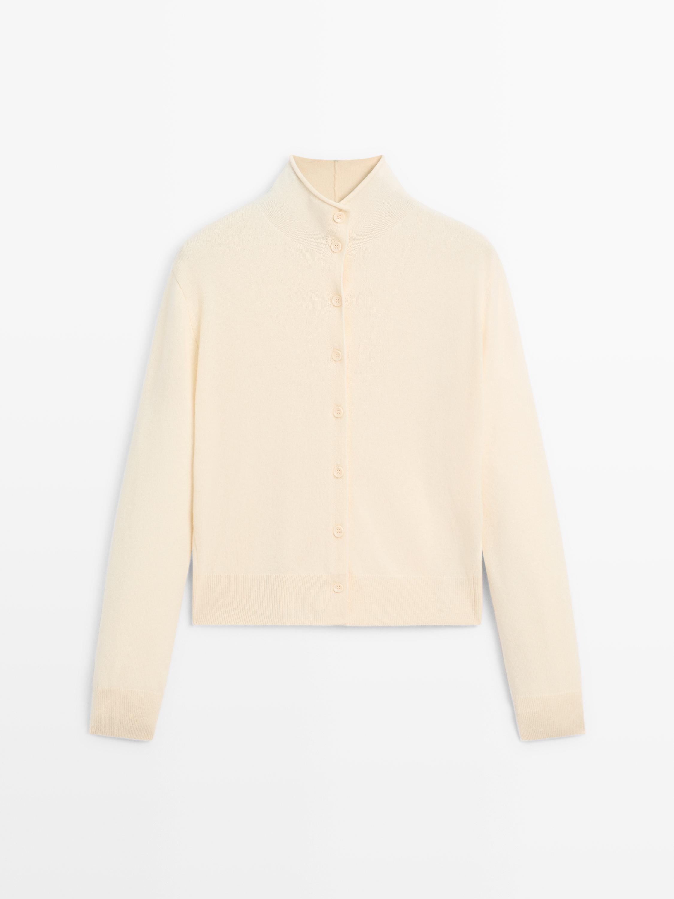 100% wool high neck knit cardigan